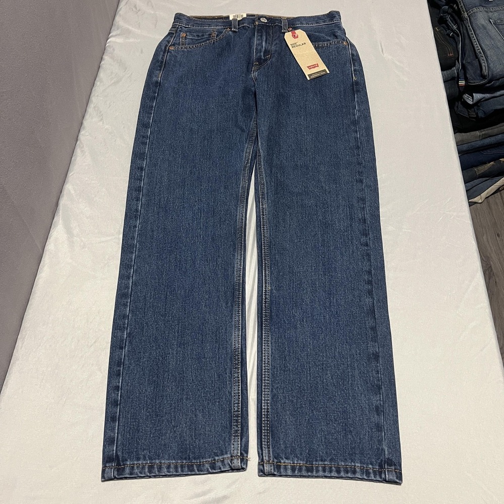 Levis 505 Jeans Mens 30x30 Blue Medium Wash Regular Fit Straight Leg Denim - Picture 5 of 8